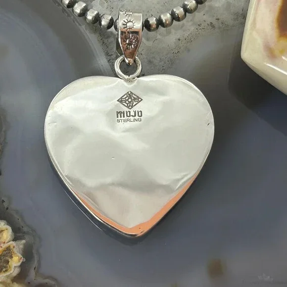 Sterling Southwestern Style Turquoise Spiny Oyster Heart Pendant For Women - Picture 7 of 10